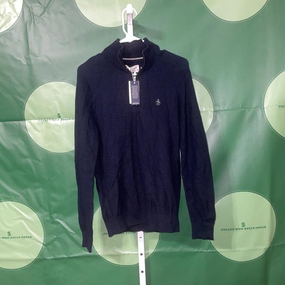 ORIGINAL PENGUIN Golf Men's pique 1/4 zip pullover in DARK SAPPHIRE sz SMALL-NWT - Picture 1 of 8